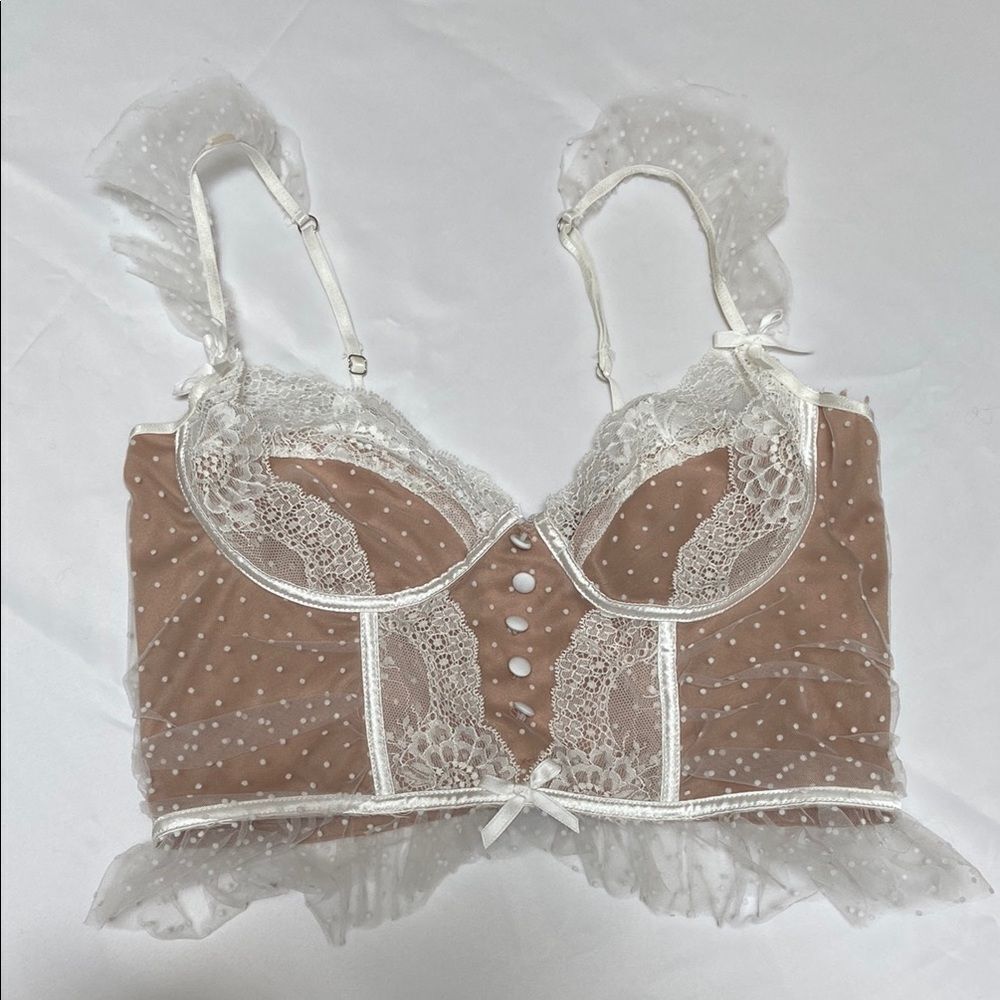 SHEIN Tan and White Corset-Style Bra with Transparent Straps